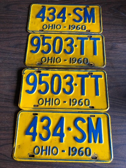 License Plates: (2) Pair Of 1960 Ohio License Plates