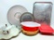 Group Of Aluminum Serving Trays & Pyrex Dish