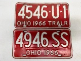 Set Of 1966 Ohio License Plates + 1966 Trailer Plate