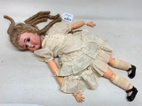 Antique Doll W/Porcelain Face & Wood Jointed Body + Original Clothes