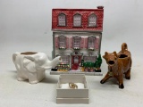 Figural Creamers, House Cookie Jar, & Jewelry