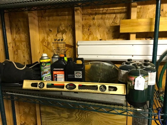 Group of Items on Shelf In Shed