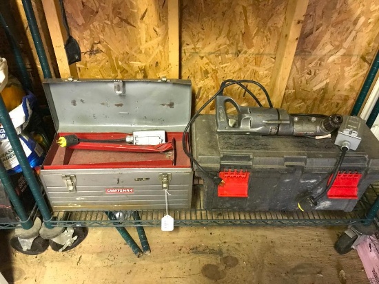Milwaukee Side Angle, 1/2 Inch Drill And Two Tool Boxes