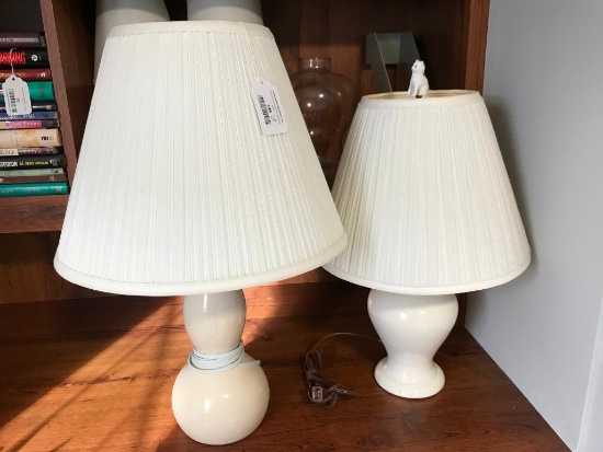 Four White Lamps, Glass Globe and Plastic Book Holder