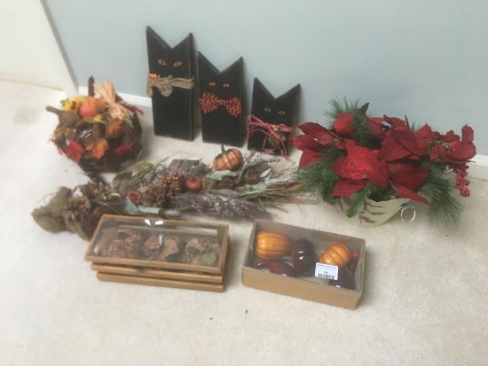 Group of Fall Seasonal Decorations Including Black Cats!