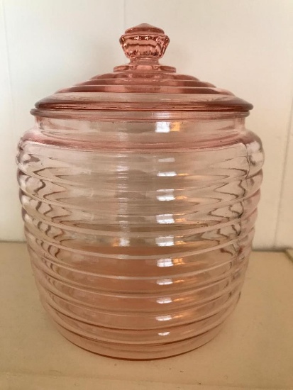 Vintage Pink Depression Cracker Jar