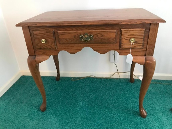 Solid Oak Writing Desk/Table W/(1) Drawer & Queen Anne Legs