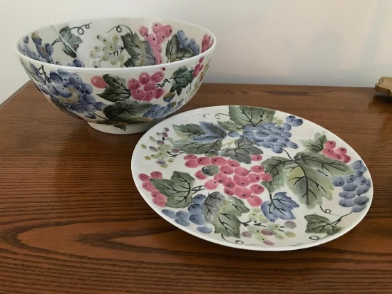 Porcelain Hand Painted Bowl W/Matching Underplate In Oriental Design