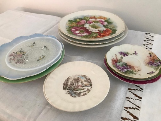Group Of Hand Painted & Transfer Ware Plates & Saucers