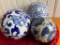 (3) Porcelain Blue/White Carpet Balls