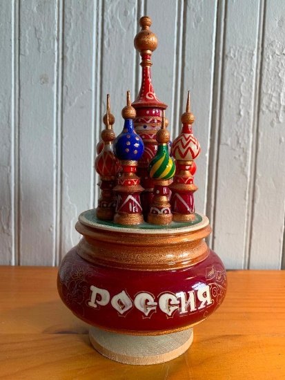 Wooden Folk Art Music Box From Russia