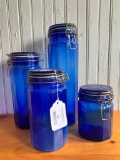 (4) Blue Glass Counter Containers