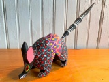 Wooden Folk Art Carved Animal W/Wooden Pen