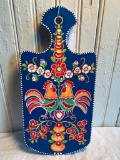 Hand Painted Folk Art Hanging Board W/Chickens (From Russia)