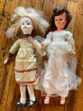 Vintage Plastic Doll W/Dress & Contemporary Bisque Doll