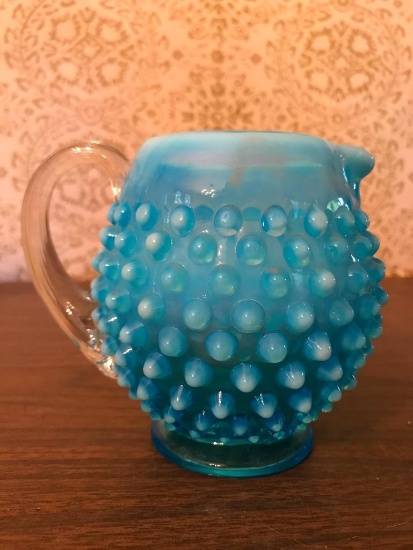 Opalescent Hobnail Cream Pitcher W/Applied Handle