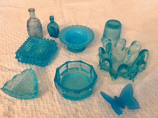 (9) Pcs. Vintage Blue Glassware