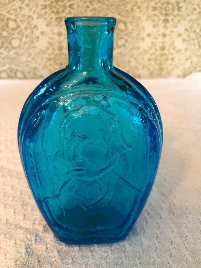 Vintage Wheatonware Blue Bottle W/Clay & Webster Embossed Busts