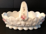 Westmoreland Hand Painted Milk Glass Basket