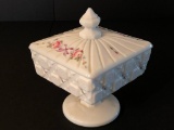 Westmoreland Hand Painted Milk Glass Lidded Candy Dish