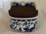 Delft Porcelain Salt Box W/Wooden Lid