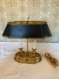 Vintage 2-Bulb Brass Desk Light W/Original Shade