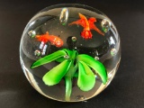 Glass Paperweight W/Koi Fish