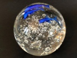 Glass Paperweight W/Dolphins