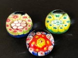 (3) Mini Paperweights W/Millefiori Design