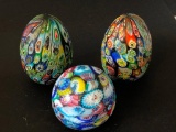 (3) Glass Millefiori Paperweights