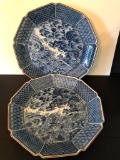 (2) Large Blue/White Chargers W/Oriental Dragons