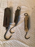 (3) Antique 25 Lb. Scales-(1) W/Brass Front