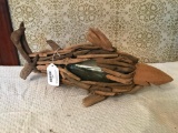 Folk Art Driftwood Fish Around A bottle