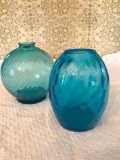 (2) Blue Glass Bottles