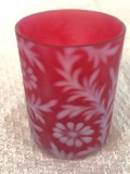 Vintage Cranberry Water Glasses In Daisy & Fern Pattern-Nice!