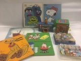 Group of Vintage Child's Puzzles, Big Bird Camera adn Jack in the Box not working