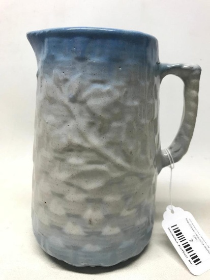 Antique Embossed Stoneware Blue & White Pitcher