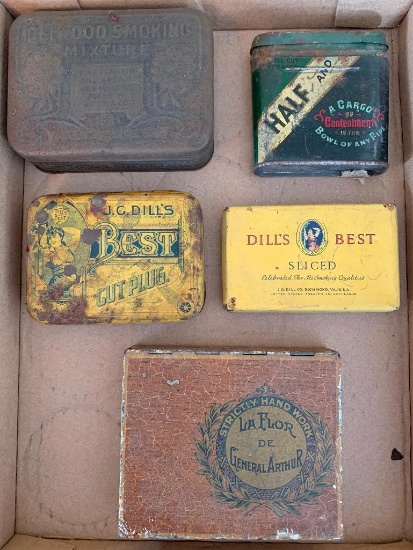 (5) Vintage Tin Tobacco Boxes