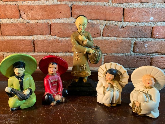 (5) Vintage Plaster Oriental Figures