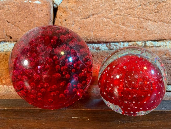 (2) "Bubbles" Glass Paperweights