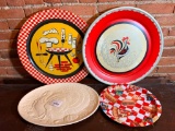 (2) 1950's Metal Serving Trays + Ceramic Turkey Platter