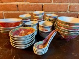 (34) Pcs. Oriental Rice Bowls, Cups, Spoons, & Similar Items