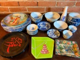 (28) Pcs. Blue & White Oriental Cups, Plates, Bowls, & Other Similar Items