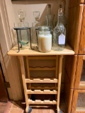 Wooden Wine Cart On Wheels + Glass Bottles