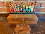 Wooden Oriental Figures & Teak Incense Boxes