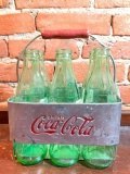Vintage Aluminum Coca-Cola Carrier W/(6) Coke Bottles