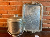 Hammered Aluminum Serving Tray & Ice Bucket