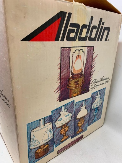 Unopened Aladdin Glass Oil Lamp W/Glass Shade-Lincoln Drape Pattern