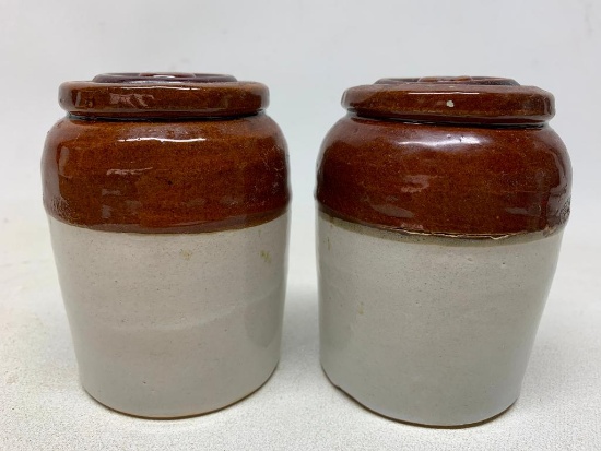 (2) Stoneware Small Containers W/Lids