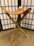 Fold-Up Stool W/Leather Seat